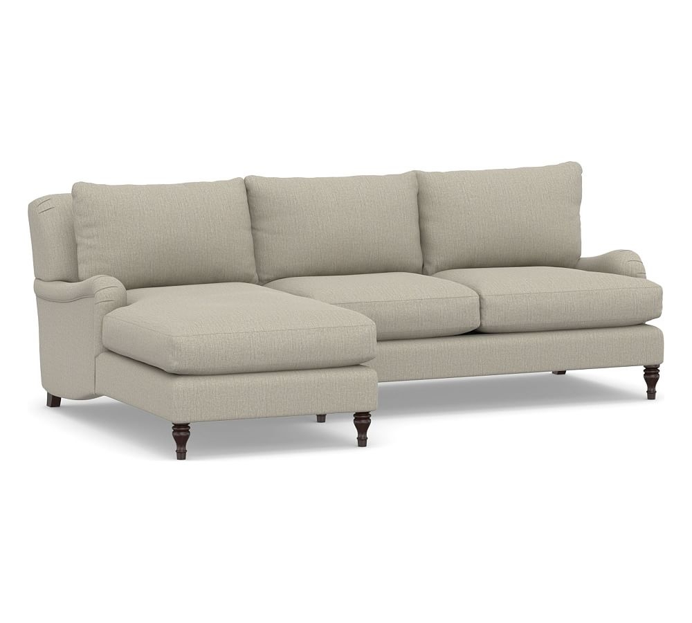 Carlisle English Arm Upholstered Right Arm Loveseat with Chaise Sectional, Down Blend Wrapped Cushions, Chenille Basketweave Pebble - Image 0