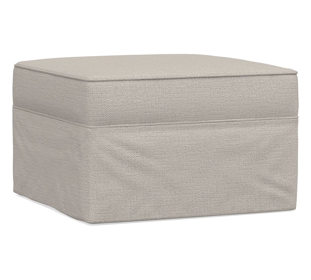 Pearce Slipcovered Sectional Ottoman, Polyester Wrapped Cushions, Chunky Basketweave Stone - Image 0
