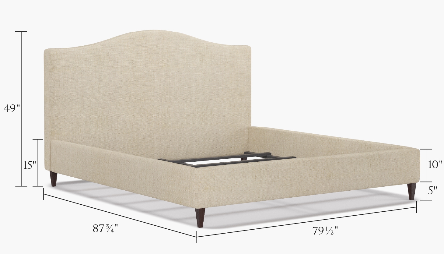Camelback Bed, Putty Everyday Linen, Natural Decorative Tapered Leg, King - Image 1