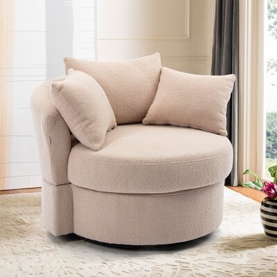 Swivel Accent Chair  Barrel Chair  For Hotel Living Room / Modern,Ivory Leisure Chair - Image 0