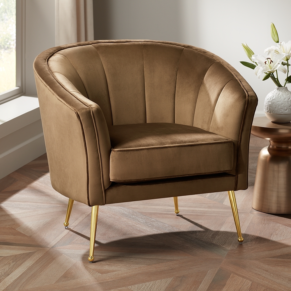 55 Downing Leighton 35 3/4" Wide Brown Velvet Tufted Arm Chair - Image 0