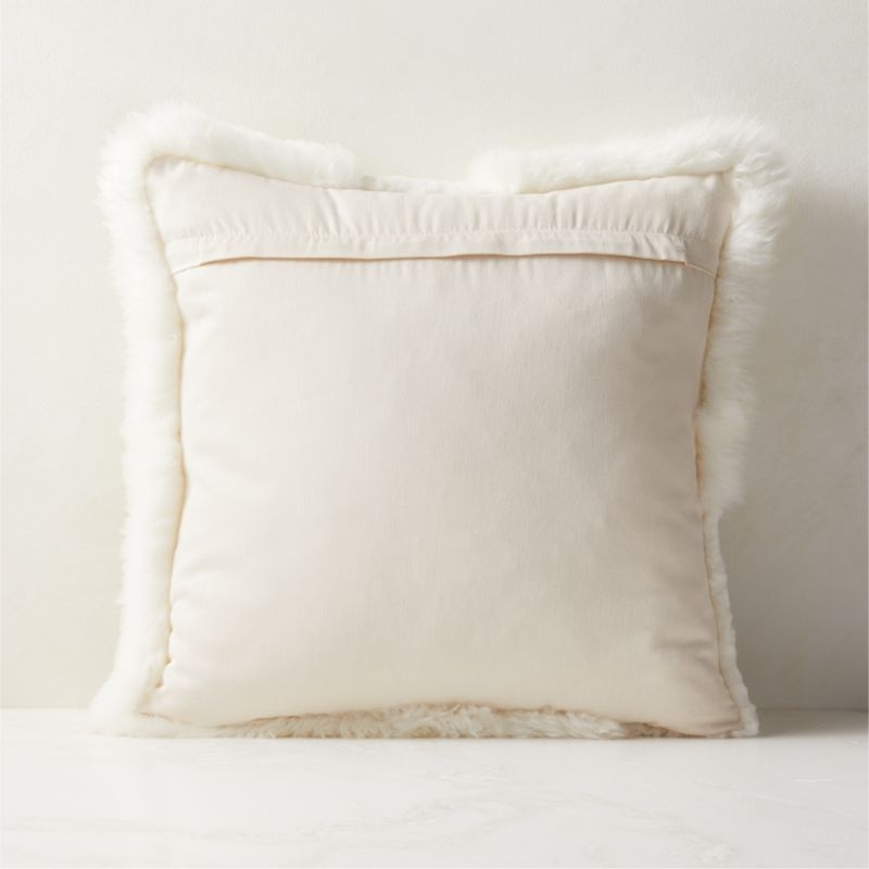 Connect White Sheepskin Fur Throw Pillow with Feather-Down Insert 20" - Image 2