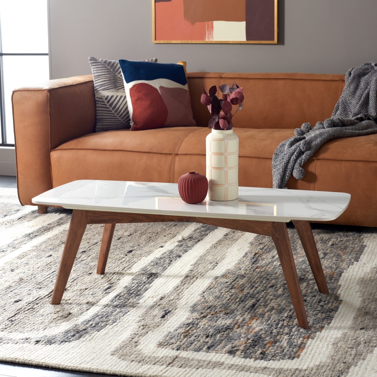 Karina Rectangular Coffee Table - White / Walnut - Safavieh - Image 1