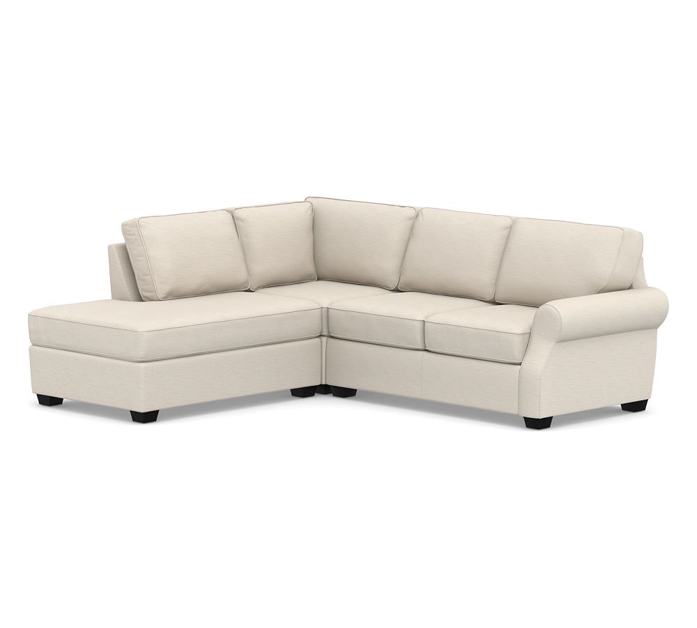 SoMa Fremont Roll Arm Upholstered Right 3-Piece Bumper Sectional, Polyester Wrapped Cushions, Performance Slub Cotton Stone - Image 0