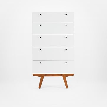 Modern 5 Drawer Dresser, White Lacquer - Image 3