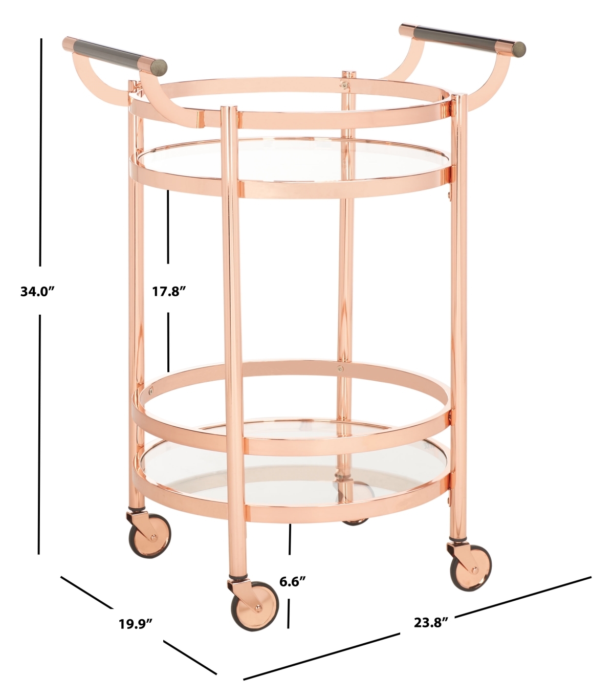 Sienna 2 Tier Round Bar Cart - Rose Gold - Safavieh - Image 6
