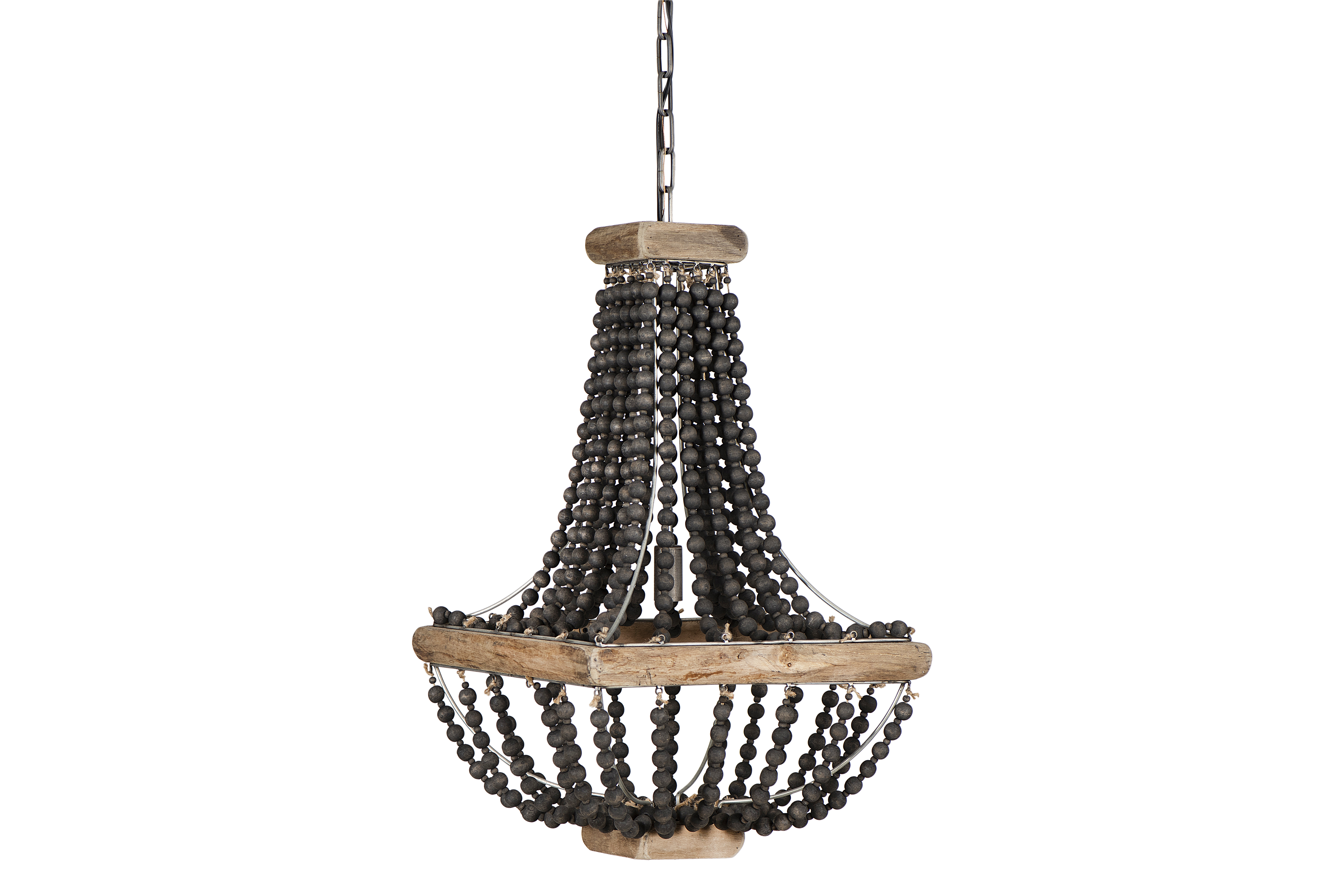 Black Wood Beaded Pendant Light with Brown Wood Frame - Image 0