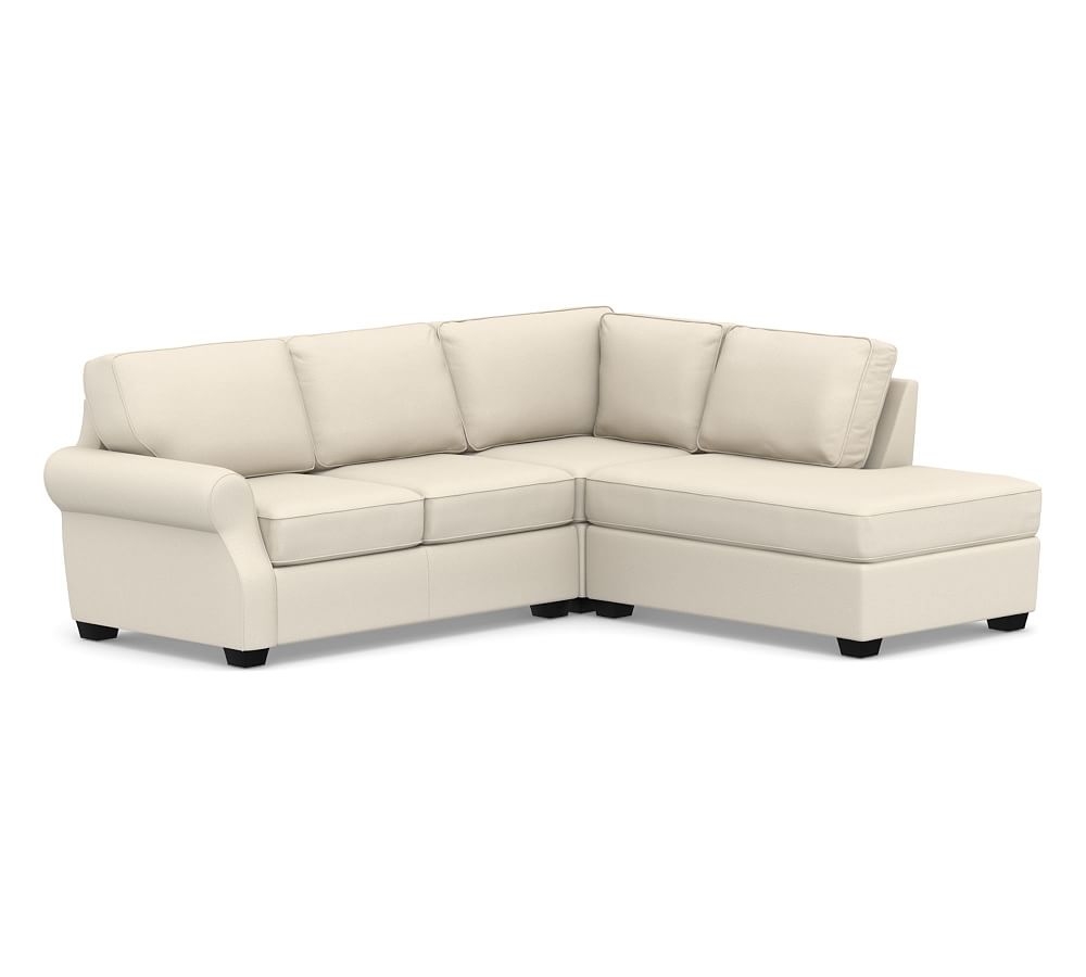 SoMa Fremont Roll Arm Upholstered Left 3-Piece Bumper Sectional, Polyester Wrapped Cushions, Performance Brushed Basketweave Ivory - Image 0