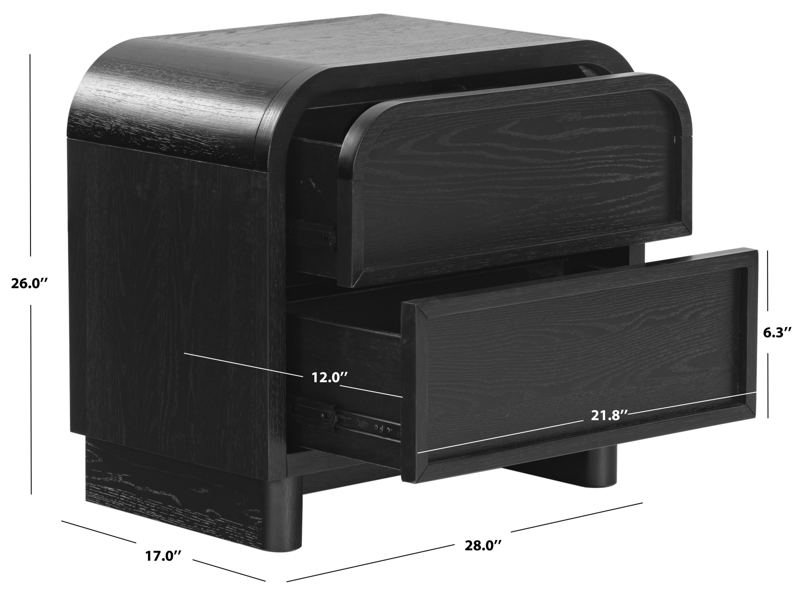 Dinah 2 Drawer Wood Nightstand - Black - Image 6
