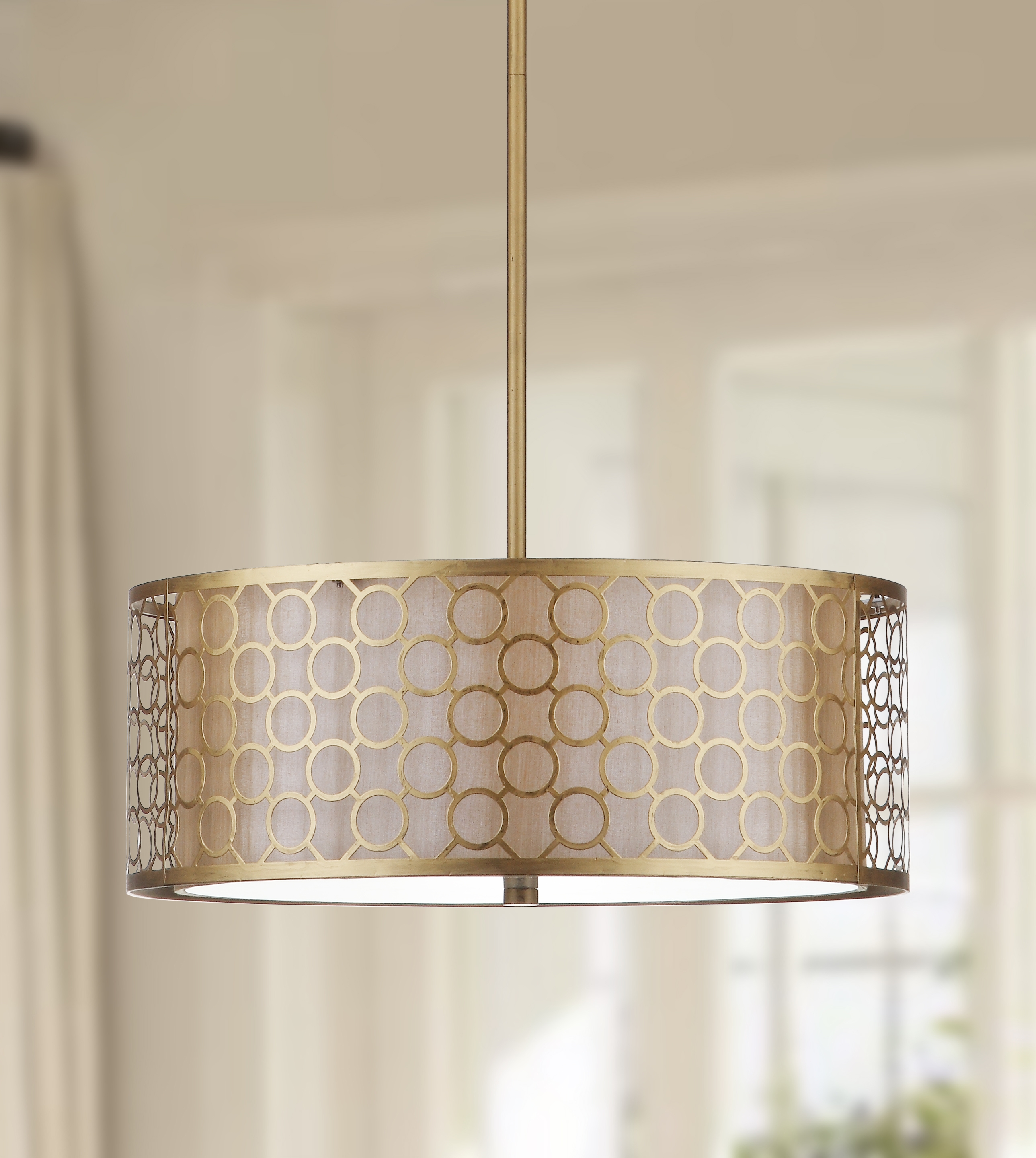 Giotta 3 Light 18 Inch Dia Drum Adjustable Pendant - Antique Gold - Safavieh - Image 1
