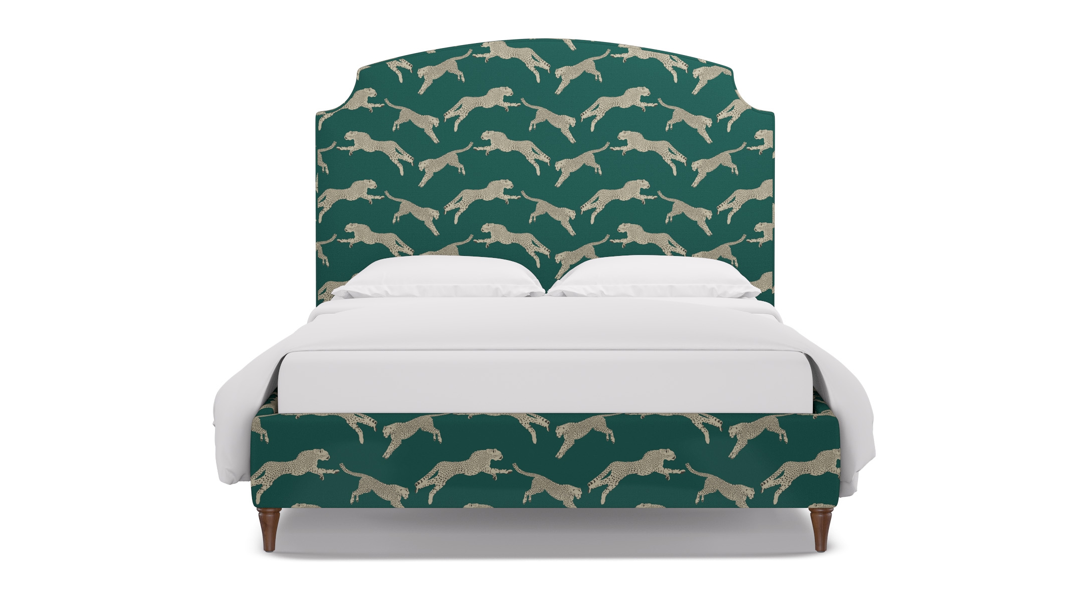 Cove Bed, Polo Green Cheetah, Walnut Decorative Tapered Leg, Twin - Image 0