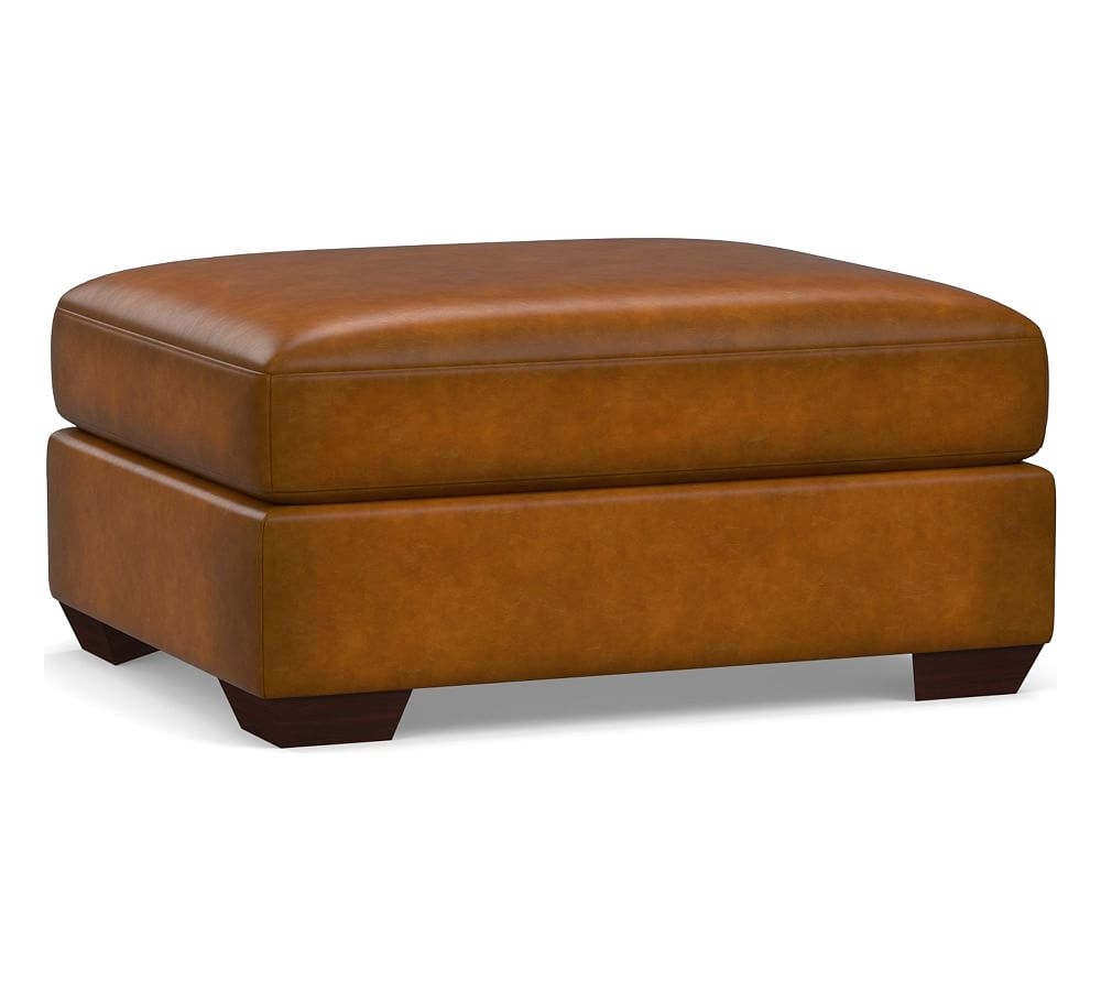 Big Sur Leather Sectional Floater Ottoman, Down Blend Wrapped Cushions, Burnished Bourbon - Image 0