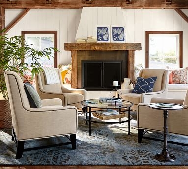 Berkeley Upholstered Armchair, Polyester Wrapped Cushions, Chenille Basketweave Oatmeal - Image 3