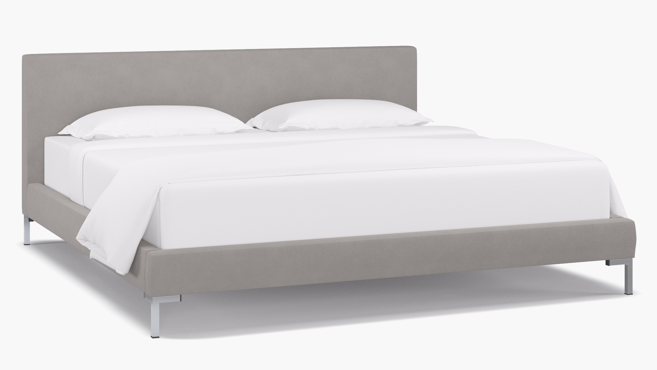 Modern Platform Bed, Platinum Velvet, Chrome, King - Image 0