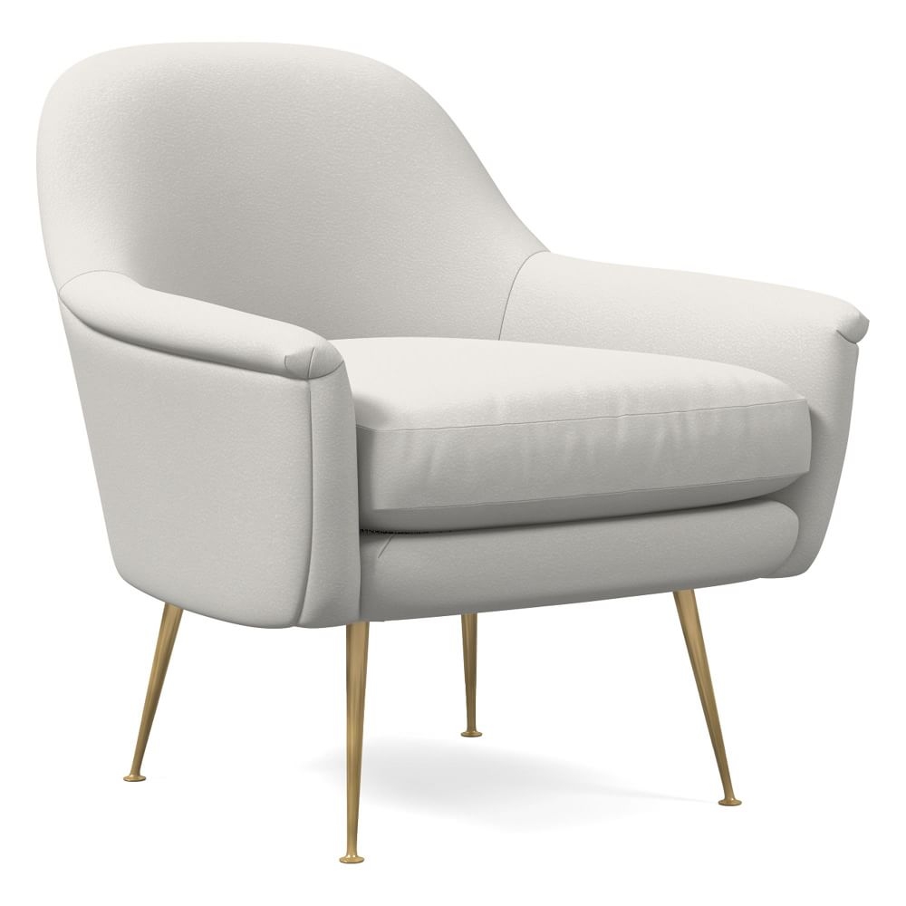 Phoebe Midcentury Chair, Poly, Sierra Leather, Snow, Brass - Image 0