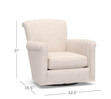 Irving Roll Arm Upholstered Swivel Glider, Polyester Wrapped Cushions, Performance Heathered Basketweave Alabaster White - Image 3