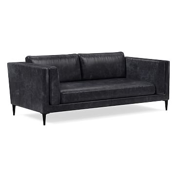 Anton 76" Sofa, Down, Sierra Leather, Licorice, Polished Dark Pewter - Image 0