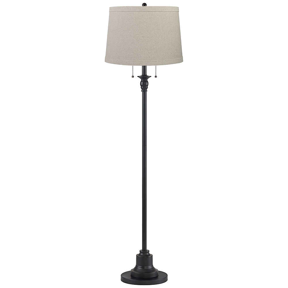 Dyna 58" High Black and Taupe Burlap Shade 2-Light Floor Lamp - Image 0