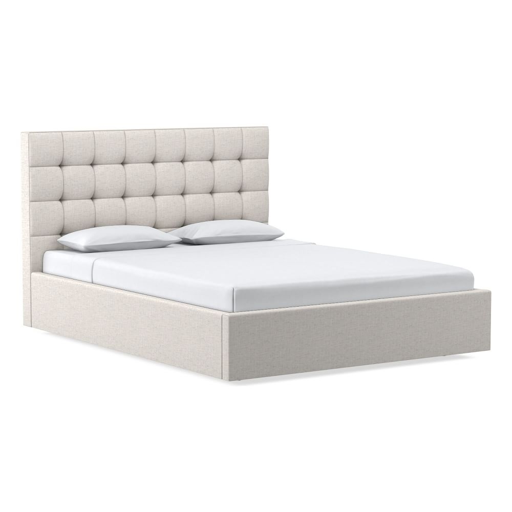 Emmett Grid Tufting, Low Profile Bed, Cal King, PCL, White, No-Show Leg - Image 0