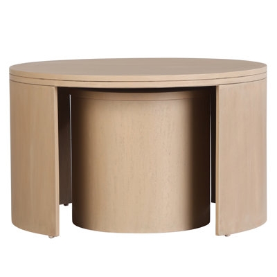 Cyrus Solid Wood Drum 2 Nesting Tables Set with Storage - Image 1