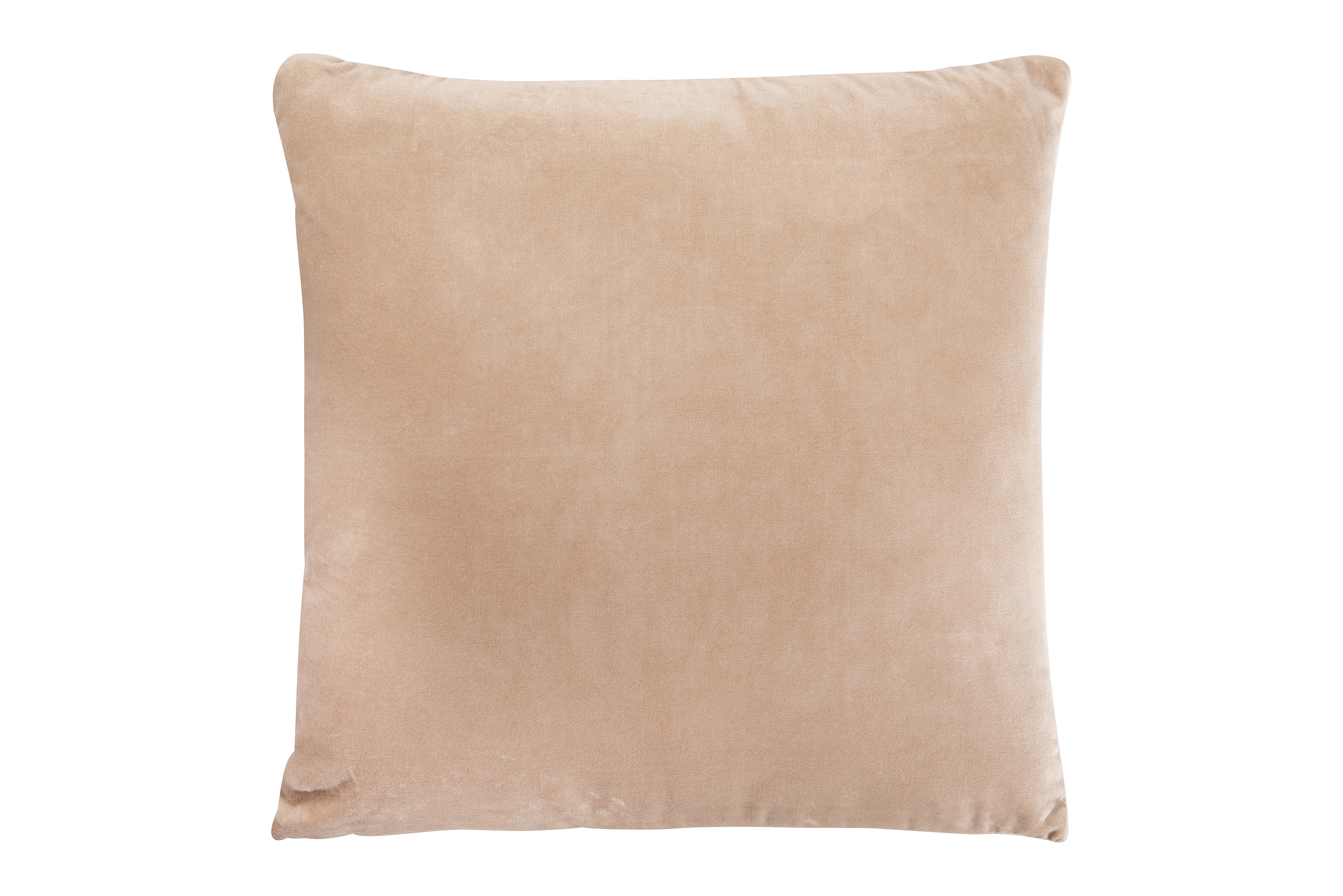 Square Taupe Cotton Velvet Pillow with Cream Back - Image 0