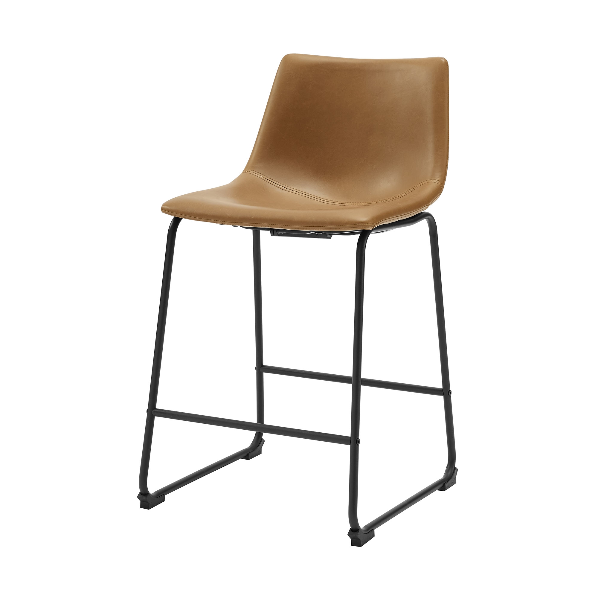 24" Industrial Faux Leather Counter Stools, Set of 2 - Whiskey Brown - Image 2