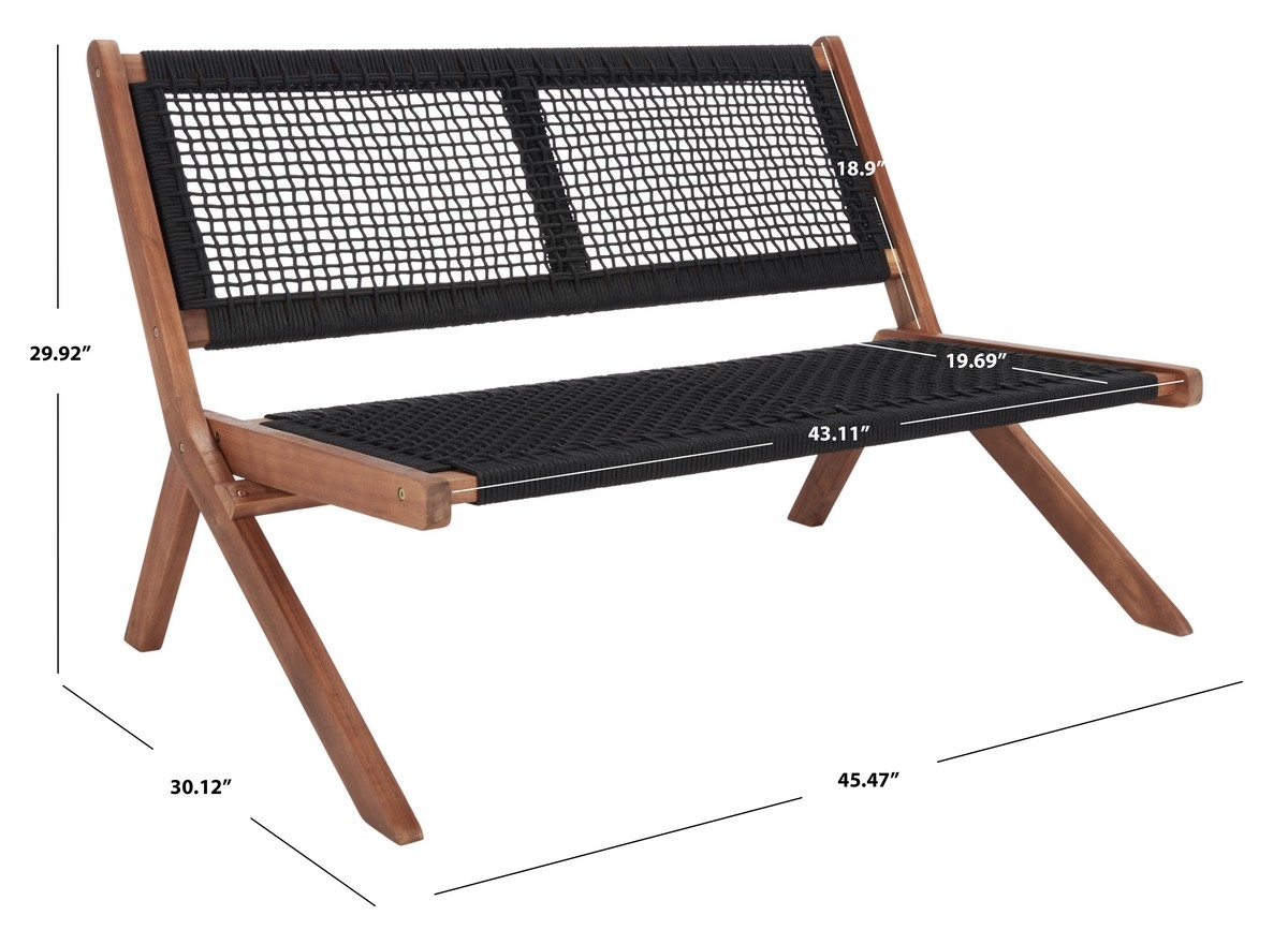 Kobina Outdoor Bench - Natural/Black - Safavieh - Image 8