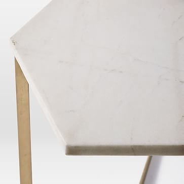 Hex Side Table, White Marble/Antique Brass - Image 3