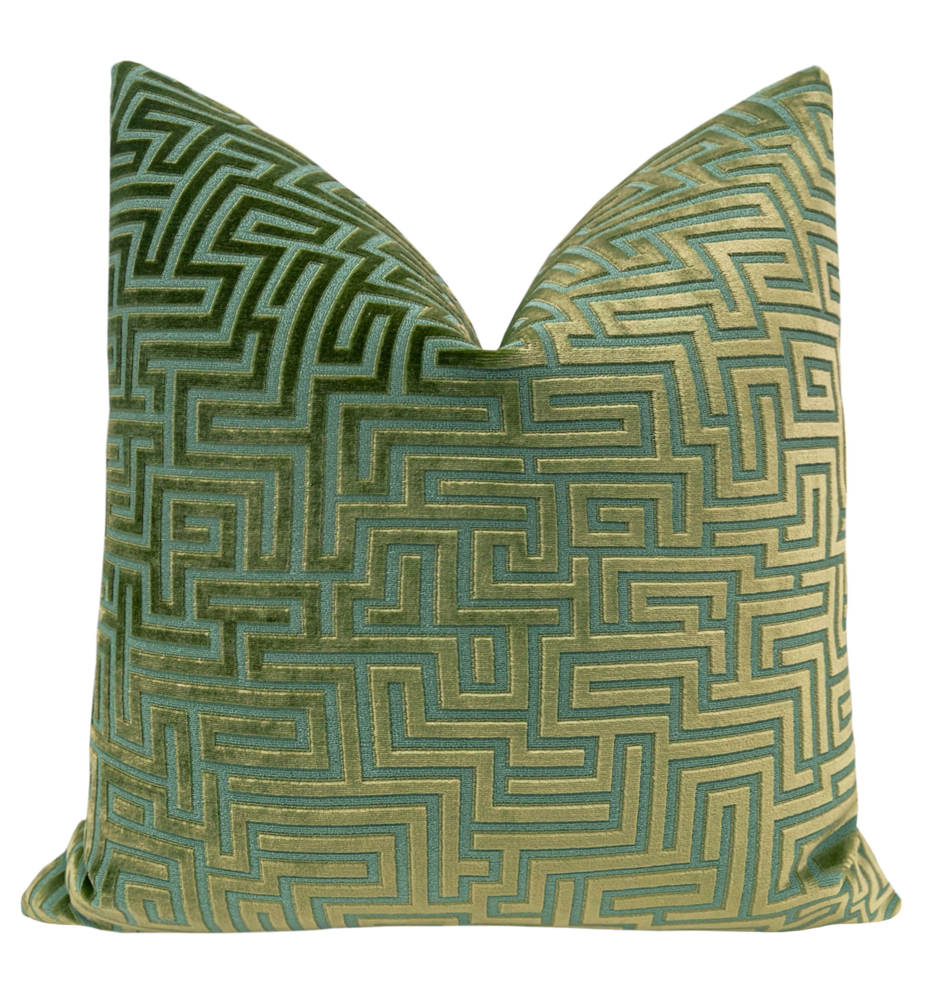 LABYRINTH CUT VELVET // OLIVE JADE - 20" X 20" - Image 0