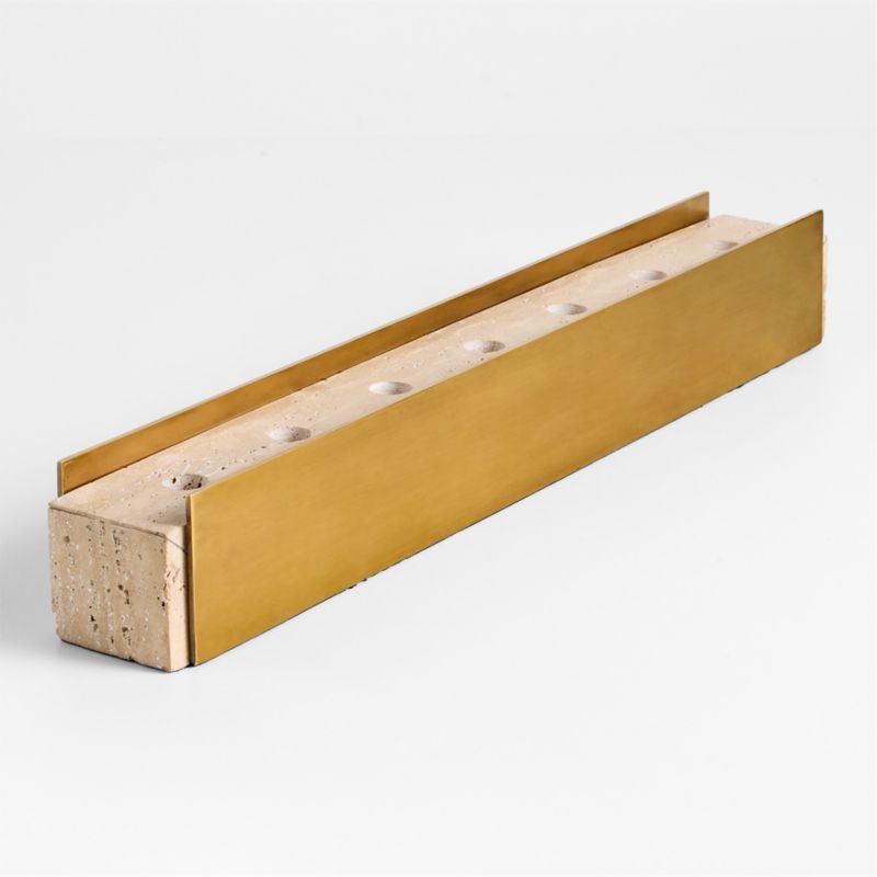 Liner Travertine and Brass Candelabra by Brigette Romanek - Image 3