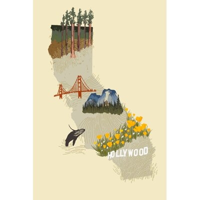 Illustrated State-California Print On Canvas - Image 0