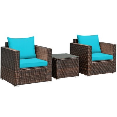 Ebern Designs 3pcs Patio Rattan Wicker Furniture Set Sofa Table W/cushion Turquoise - Image 0