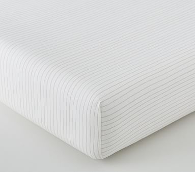 Organic Jersey Stripe Crib Fitted Sheet, Grey - Image 1