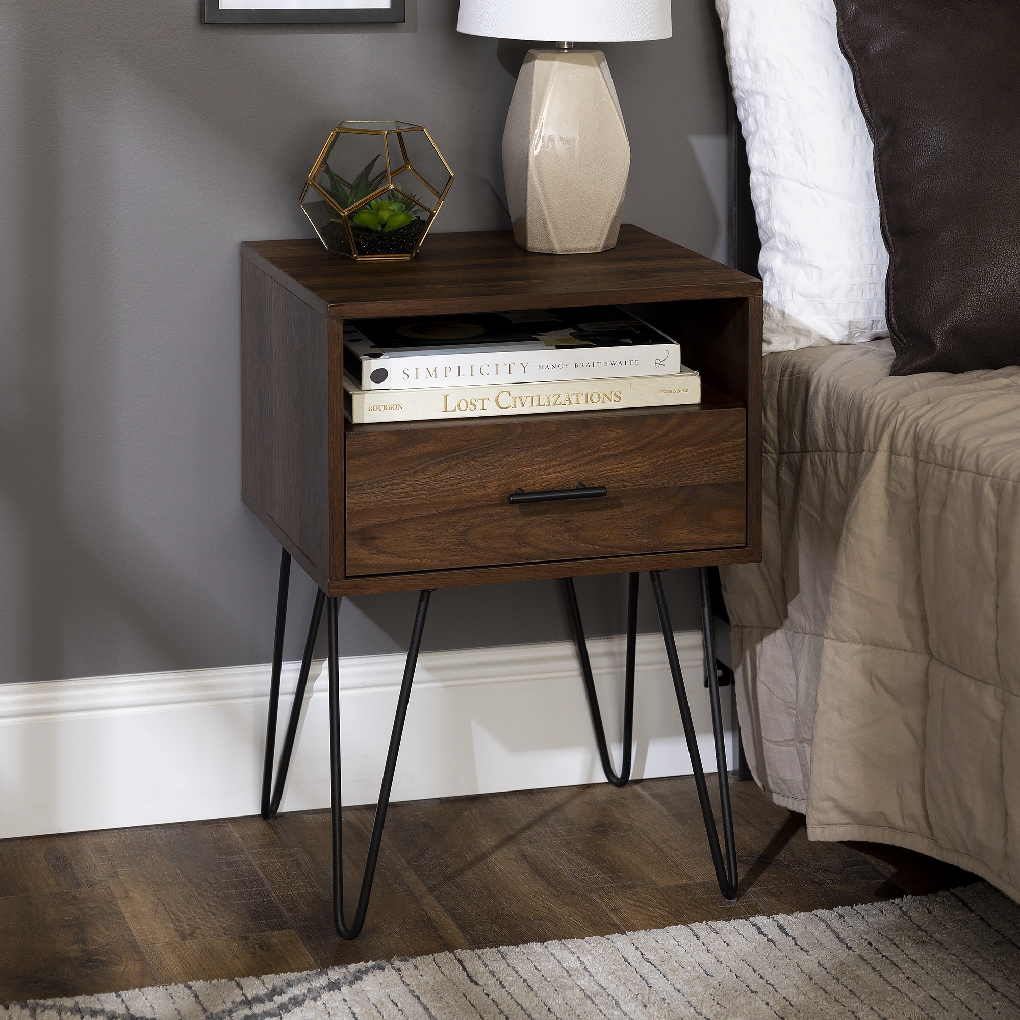 Croft Hairpin Leg 1 Drawer Side Table Set - Dark Walnut - Image 2