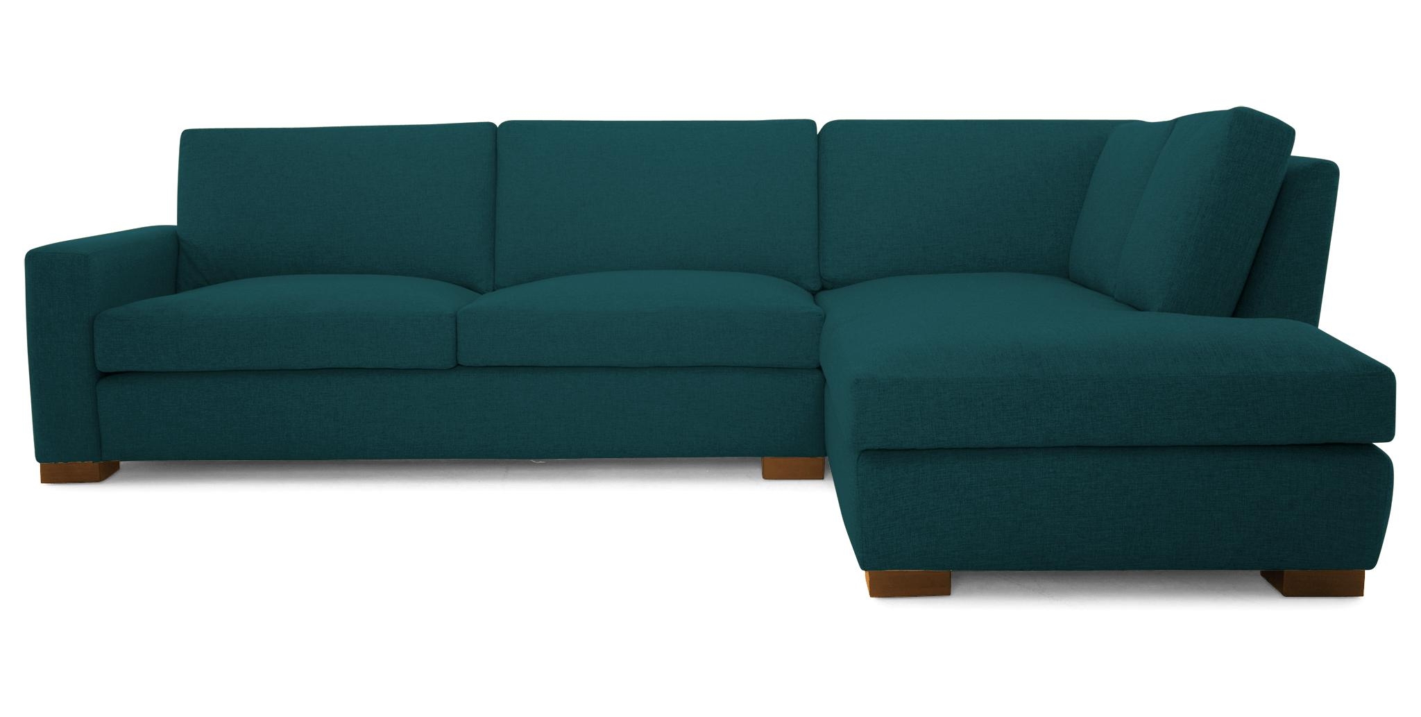 Blue Anton Mid Century Modern Sectional with Bumper - Royale Peacock - Mocha - Right  - Image 0