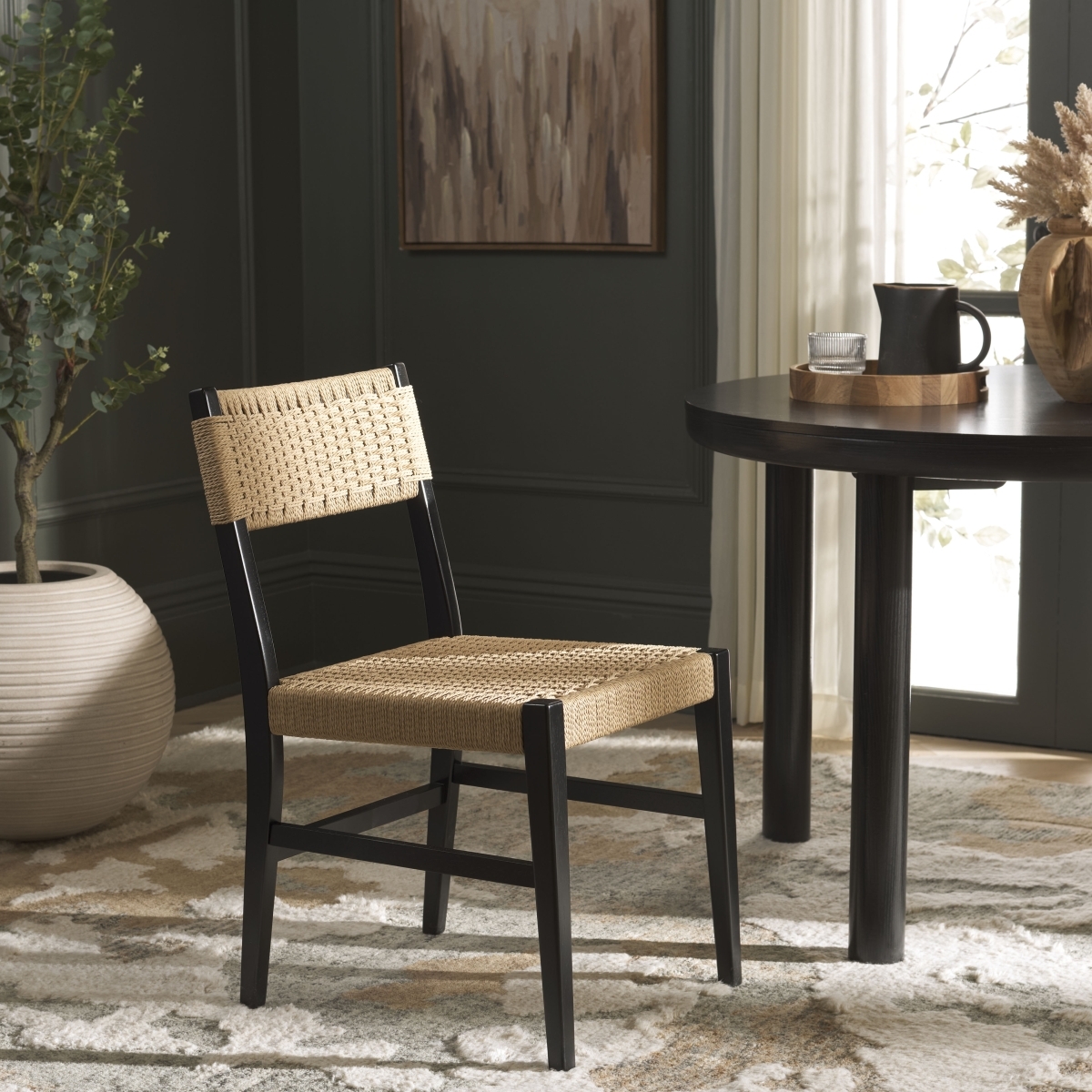 Dutton Woven Dining Chair - Natural / Black - Safavieh - Image 1