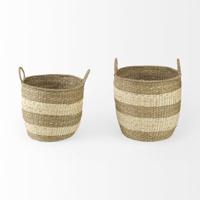 18.1L X 18.1W X 16.0H (Set Of 2) Light Brown W/Striped Seagrass Basket W/ Handles - Image 0