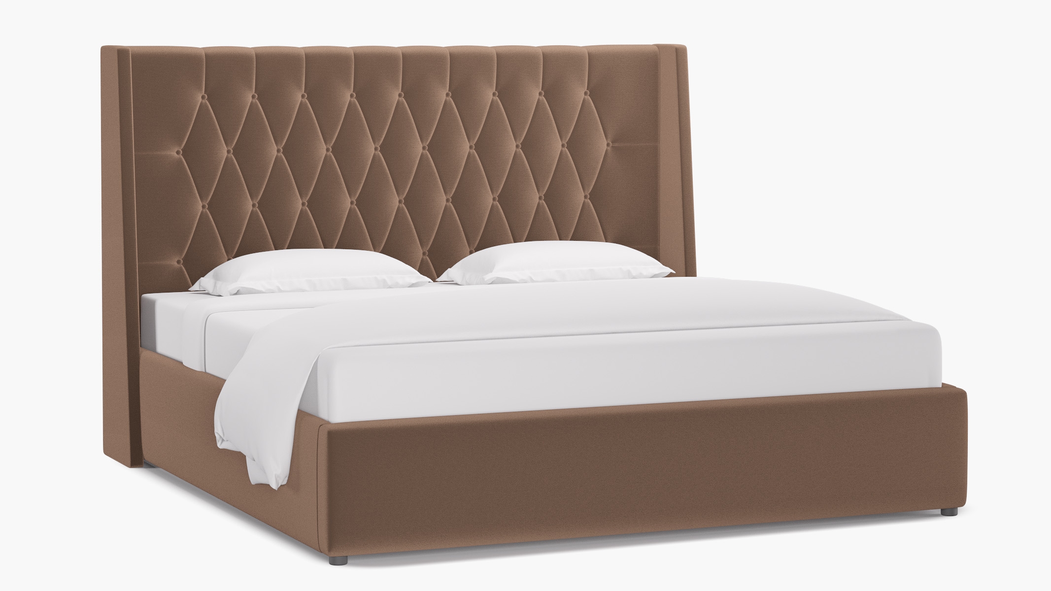 Tufted Wingback Bed, Mink Performance Plush Velvet, King - Image 1
