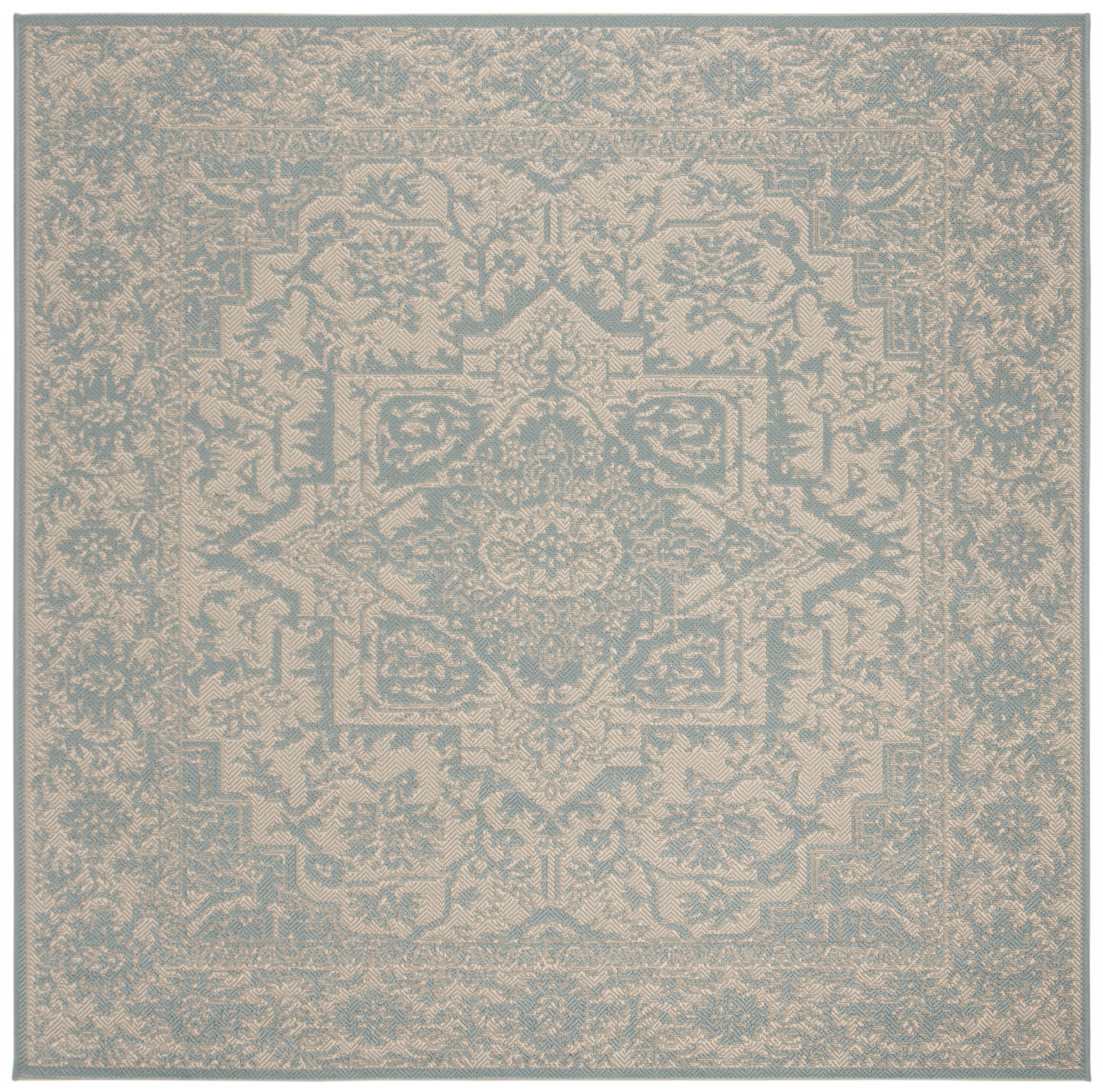 Arlo Home Indoor/Outdoor Woven Area Rug, LND139L, Cream/Aqua,  6' 7" X 6' 7" Square - Image 0