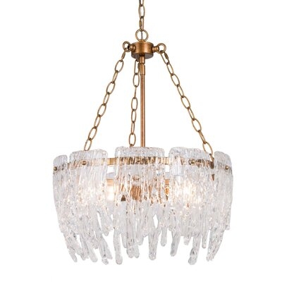 Aashana Modern Farmhouse 4-Light Crystal Brass Chandelier with Antique Wagon Wheel Design and Melted Drops Accents - Image 0