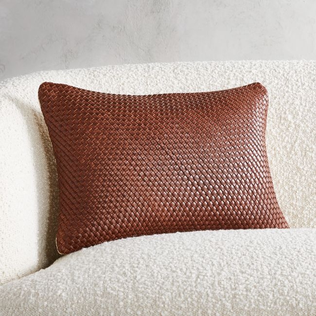 Route Leather Pillow, Feather-Down Insert, Chocolate, 18"x12" - Image 1