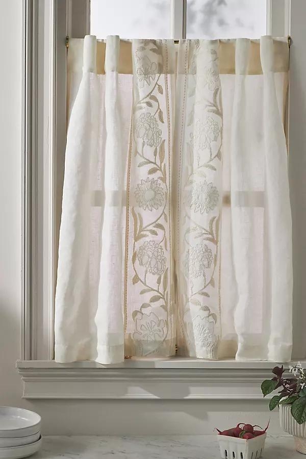 Embroidered Manette Cotton Linen Sheer Café Curtains, Set of 2 - Image 0