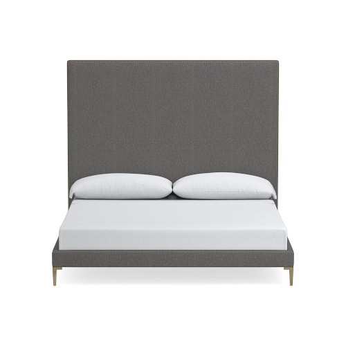 Brooklyn 72 King Extra Tall Uph Roll Slat Bed AB, Antique Brass, Perennials Performance Melange Weave, Gray - Image 0