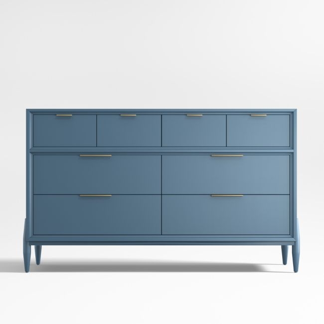 Bodie 54" Blue Wood Wide 8-Drawer Kids Dresser - Image 0