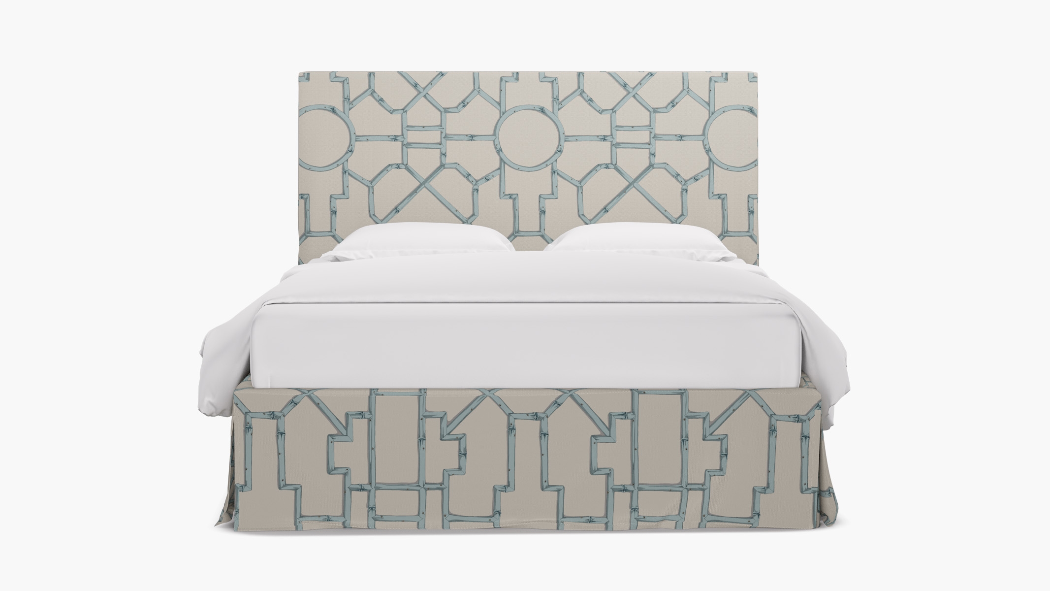 Slipcovered Bed, Blue Baldwin Bamboo, Queen - Image 0