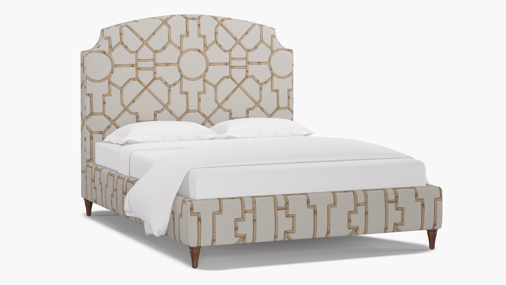 Cove Bed, Tan Baldwin Bamboo, Walnut Decorative Tapered Leg, Queen - Image 1