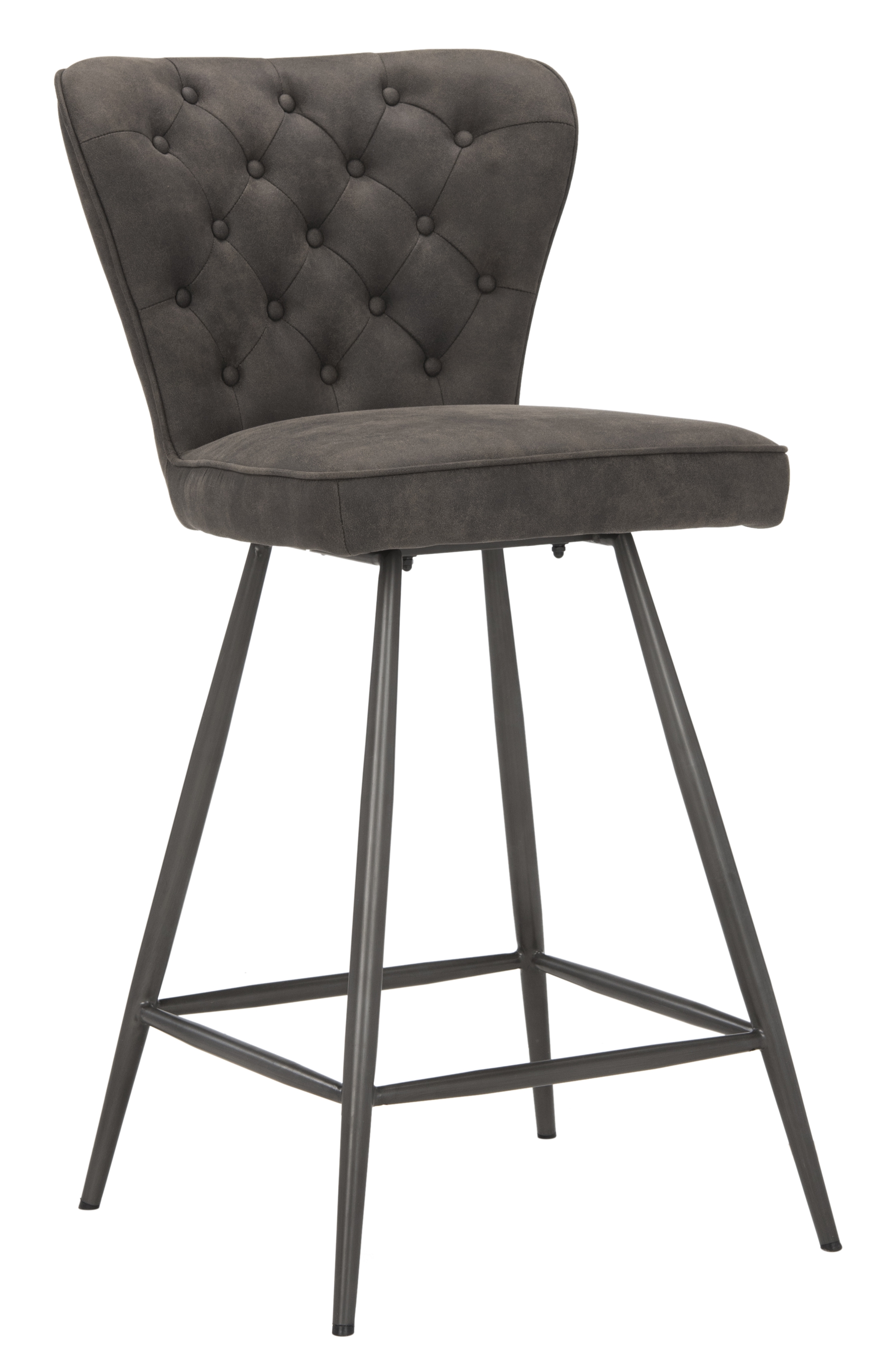 Ashby 26"H Mid Century Modern Leather Tufted Swivel Counter Stool - Grey/Black - Safavieh - Image 1
