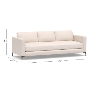 Jake Upholstered Grand Sofa 96" Brushed Nickel Legs, Polyester Wrapped Cushions, Chenille Basketweave Pebble - Image 4