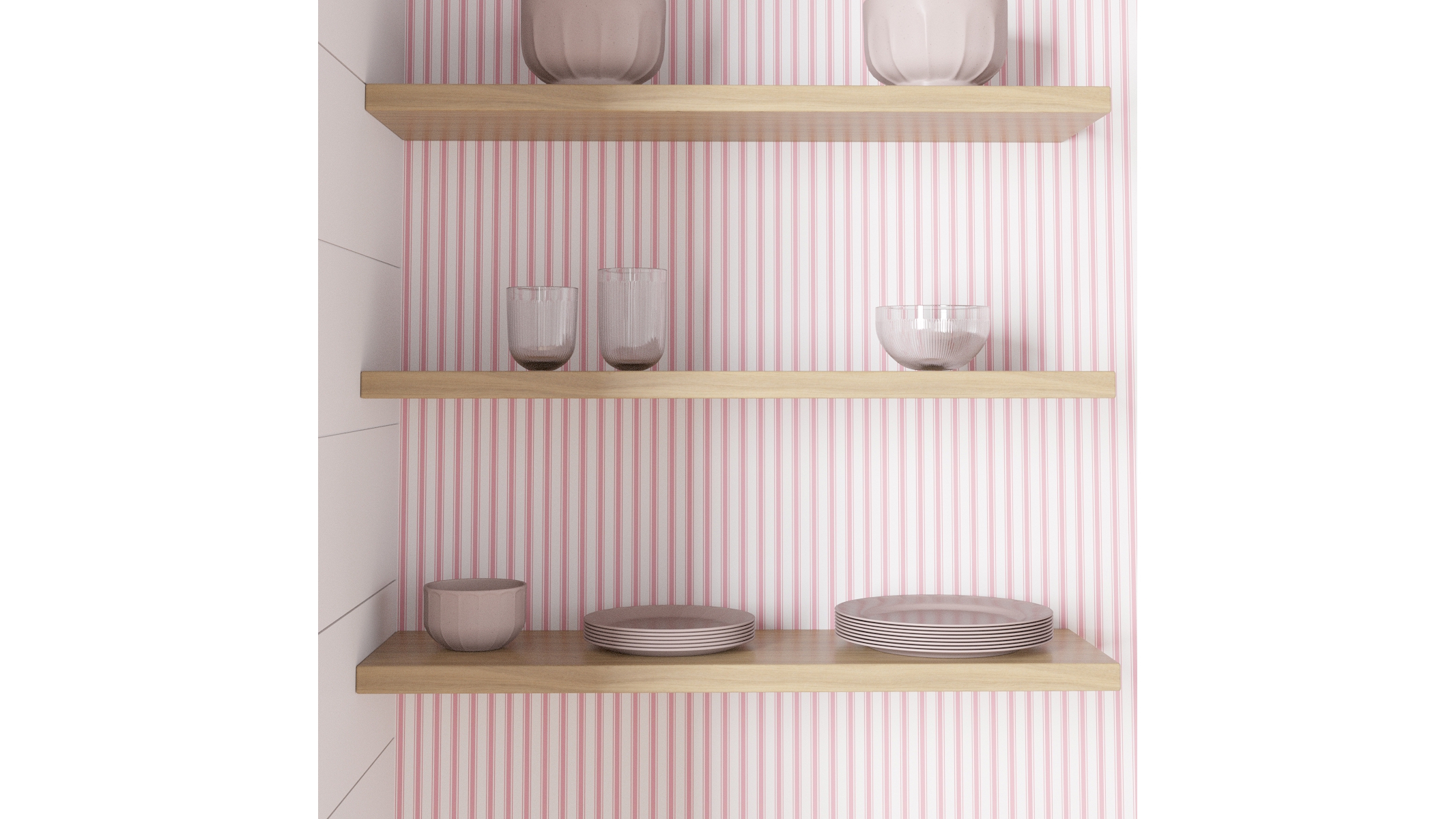 Peel and Stick Wallpaper Roll, Pink Classic Ticking Stripe - Image 2