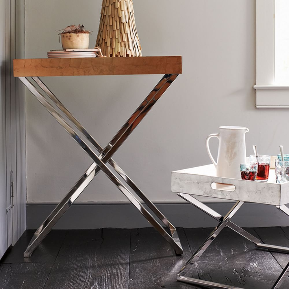 Butler Bar Cart Set, Nickel Stand + Reclaimed Wood Tray - Image 0